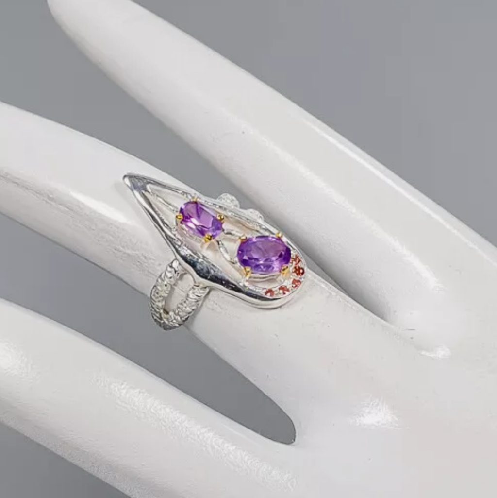 Stunning Amethyst &Rhodolite Sterling Ring Sz6.5